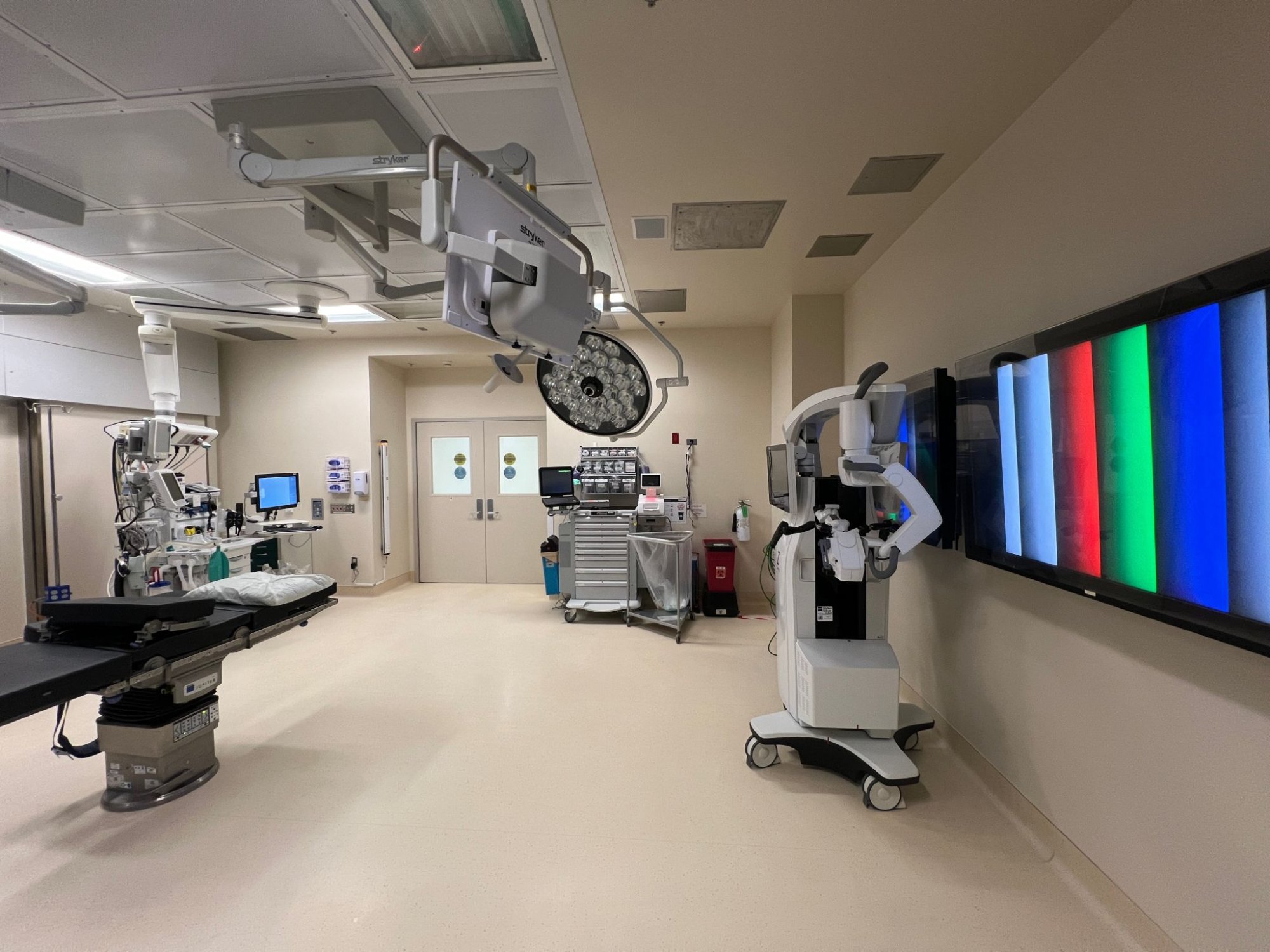 Modern neurosurgery operating room with advanced imaging equipment